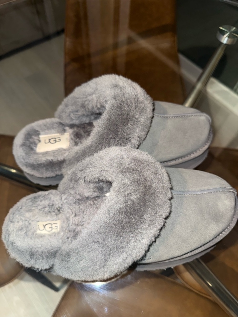 UGG Gray Platform Slip-On Slippers